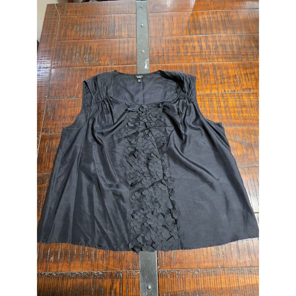 Talbots 100% Silk Black Ruffle Appliqué Pintuck Sleeveless Blouse - Women's 16WP